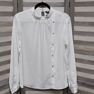 Elegant Stand Collar Long Sleeve Button Decor Office Blouse | Allegra K | M